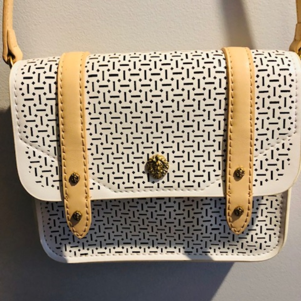 White & Tan Perforated leather Anne Klein Purse